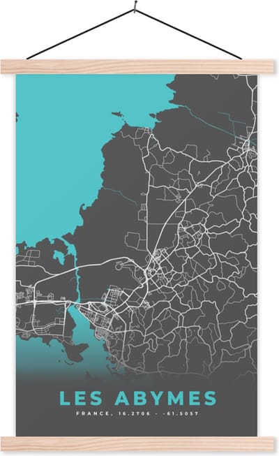 Posterhanger incl. Poster 40x60 cm - Schoolplaat - Les Abymes - Frankrijk - Plattegrond - Kaart - Stadskaart - Textielposter - Blanke latten - Stadskaart