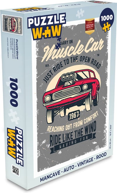 Puzzel Mancave - Auto - Vintage - Rood - Legpuzzel - Puzzel 1000 stukjes volwassenen