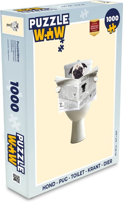 Puzzel Hond - Pug - Toilet - Krant - Dier - Legpuzzel - Puzzel 1000 stukjes volwassenen