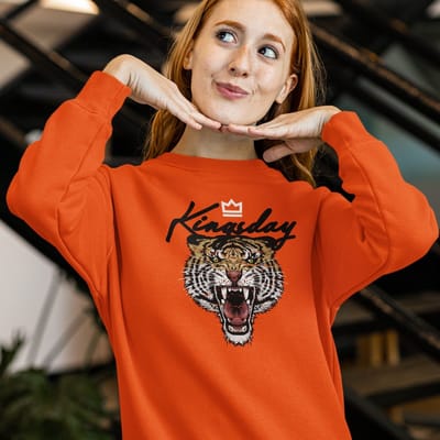 Oranje Koningsdag Trui Kingsday Tiger Crown - Maat XS - Uniseks Pasvorm - Oranje Feestkleding