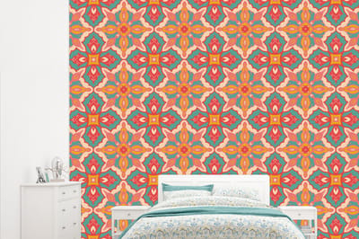 Behang - Fotobehang Patroon - Hippie - Oranje - Breedte 315 cm x hoogte 260 cm