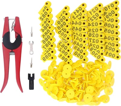 Complete Set van 100 Dierenoorlabels met Pliers en Markeerhulpmiddelen voor Schapen, Geiten, Varkens en Runderen