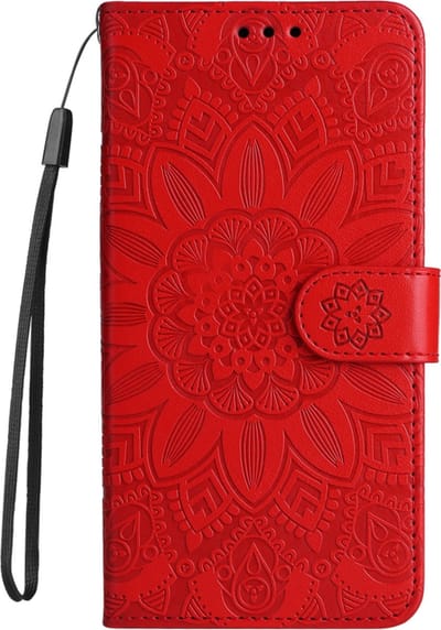 BookCover Hoes Etui geschikt voor Samsung Galaxy A15 - Rood - Bloem-Motief in Reliëf