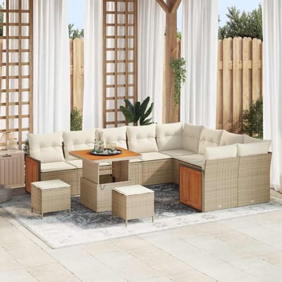 vidaXL - Tuinbank - Set - 13 - st - 9-Aantal - zitplaatsen - Beige - en - Crème