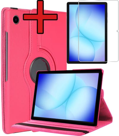 Hoesje - Geschikt voor Samsung Galaxy Tab A11 Plus / A9 Plus - Met Screenprotector - 360 Graden Hoes - Draaibare Hard Cover Case - Tablethoes Draaibaar - Donkerroze