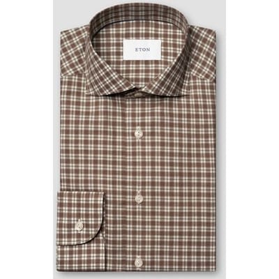 Eton Overhemd Warm Brushed Signature Flanel Allover Check Bruin / male