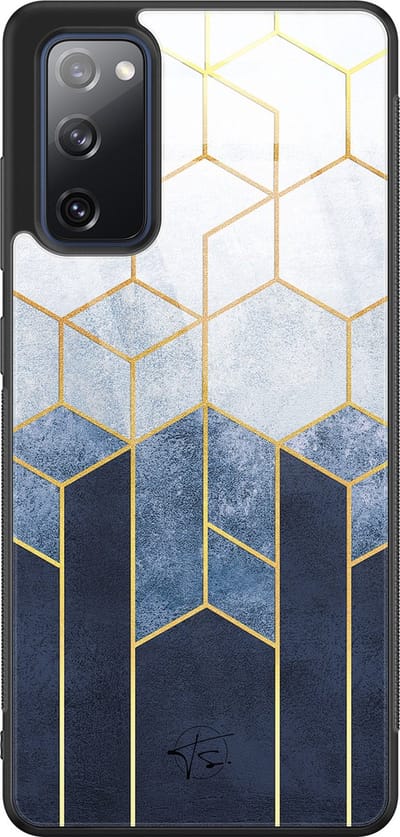 Hoesje geschikt voor Samsung Galaxy S20 FE - Geometrisch fade art - Hard Case Zwart Back Cover - Print - Blauw - Mooie Telefoonhoesjes