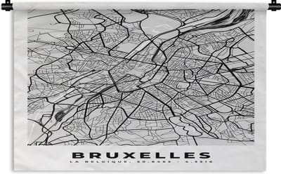 Wandkleed - Wanddoek - Plattegrond – Brussel – Zwart Wit – Stadskaart - Kaart - 180x120 cm - Wandtapijt