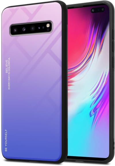 Cadorabo Hoesje geschikt voor Samsung Galaxy S10 5G in ROZE - BLAUW - Tweekleurige beschermhoes van TPU-silicone Case Cover en achterzijde van gehard glas