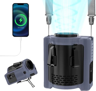 Nekventilator met 5 Versnellingen, 10000mAh Oplaadbaar Riemventilator met Clip, Power Bank, LED Verlichting, Handenvrije Koelventilator voor Buiten, Kamperen, Vissen-Blauw