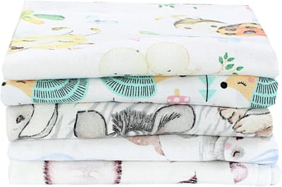 Wasbare Babymolletondoeken 70x80cm - 5 Stuks met Schattige Prints