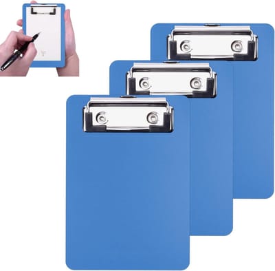 Mini Clipboard 10 x 15 cm - Plastic Schrijfplaat met Penhouder voor Notities, Bonnen en Documenten (Blauw, Set van 3)