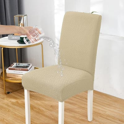 Housses de chaise en Jacquard imperméables, douces et extensibles, lavables et amovibles, pour salle à manger, nouvelle collection 1-PCS beige