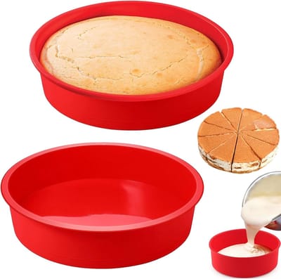 Famanu - 2 Stuks Siliconen Cakevorm Ronde, 20 cm/8 Inch Siliconen Bakvorm Rond, Bakvorm voor Laagjescake, Herbruikbare Siliconen Cakevorm met Antiaanbaklaag voor Laagjescake, Cheesecakes, Regenboogtaarten