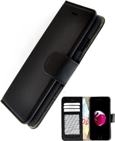 Echt Leder Zwart Wallet Bookcase Pearlycase Hoesje Geschikt voor Apple iPhone 7 Plus