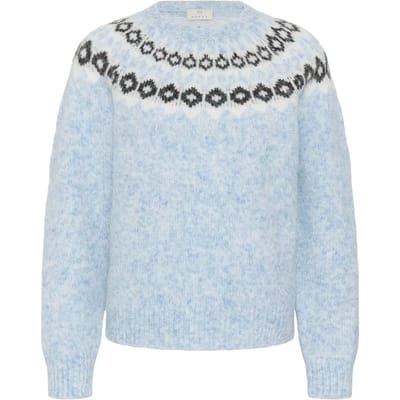 Kaffe KAberta Pullover Dames Trui - Blue Mel. -Grey/Chalk Pattern