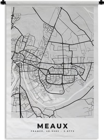 Wandkleed - Wanddoek - Kaart - Frankrijk - Stadskaart - Plattegrond - Meaux - 120x180 cm - Wandtapijt