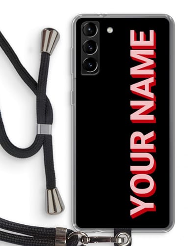 Gepersonaliseerd - Case Company® - Hoesje met koord geschikt voor Samsung Galaxy S21 Plus hoesje met Koord - Namecase - Telefoonhoesje met Zwart Koord - Bescherming aan alle Kanten en Over de Schermrand