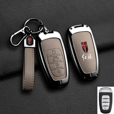 Slimme autosleutelhoes Cover Shell Voor Faw Hongqi H5 E-Hs9 H9 Hs9 Hs5 Hs7  -  Zinklegering Leer Auto Sleutelhanger Accessoires black