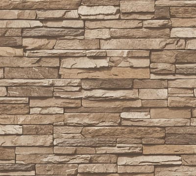 Steen tegel behang Profhome 958332-GU vliesbehang glad met natuur patroon mat bruin beige 5,33 m2