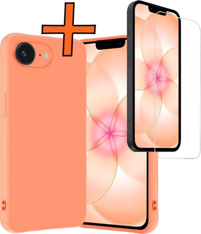 Hoes - Met Screenprotector - Geschikt voor Apple iPhone 17e - Sterk & Shockproof - Back Cover - Siliconen Case - Telefoon Hoes - Perzik