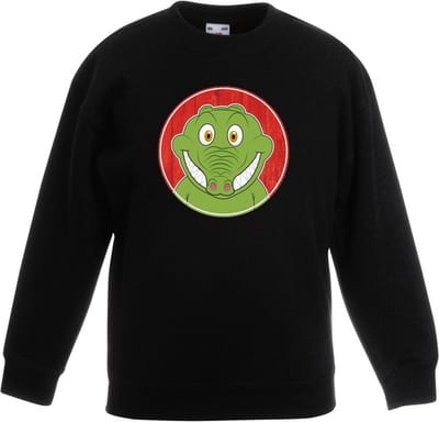Kinder sweater zwart met vrolijke krokodil print - krokodillen trui - kinderkleding / kleding 98/104