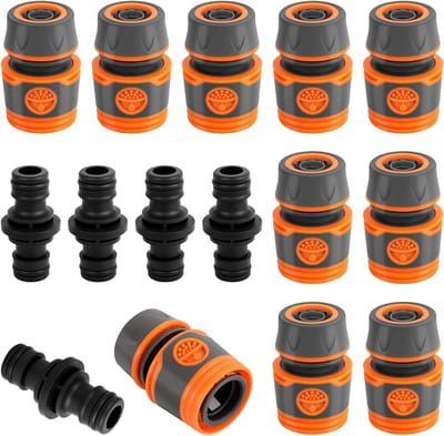 Complete Set van 15 Stuk Tuinslang Koppelingen, 1/2 Inch Dubbele Stekker, Tuinaccessoires voor Eenvoudige Verbindingen en Uitbreidingen