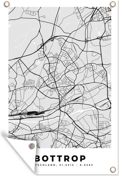 Muurdecoratie Duitsland - Plattegrond - Kaart - Bottrop - Stadskaart - 120x180 cm - Tuinposter - Tuindoek