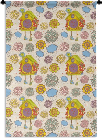 Wandkleed - Wanddoek - Koekoeksklok - Patronen - Paddenstoel - Bloemen - 120x180 cm - Wandtapijt