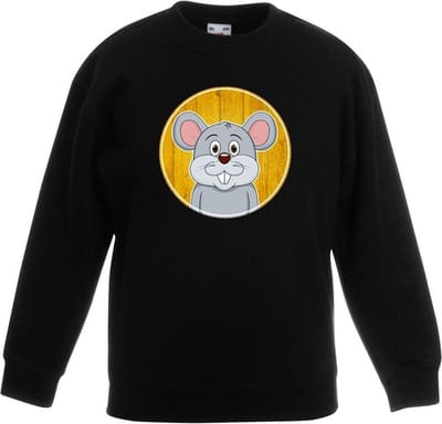 Kinder sweater zwart met vrolijke muis print - muizen trui - kinderkleding / kleding 98/104