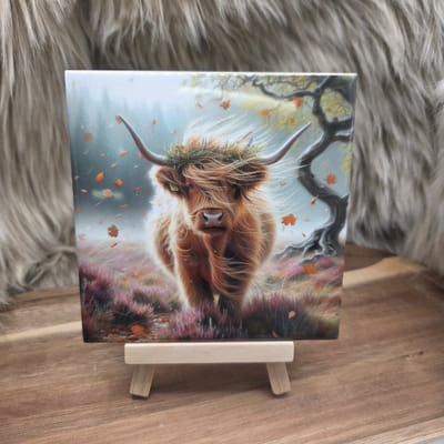 Wenstegeltje Portret schotse hooglander – Spreuktegeltje – Cadeau - Hip trendy tegeltje – Keramiek – Wanddecoratie – Sfeervol – Trendy nu – Origineel cadeau