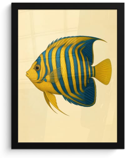 Poster in lijst - Fotolijst 30x40 cm - Posters - Felgeel - Vis - Strepen - Vinnen - Posterlijst zwart - Decoratie - Wanddecoratie woonkamer - Muurdecoratie slaapkamer