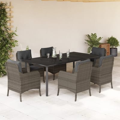 vidaXL - 7-delige - Tuinset - met - kussens - poly - rattan - grijs