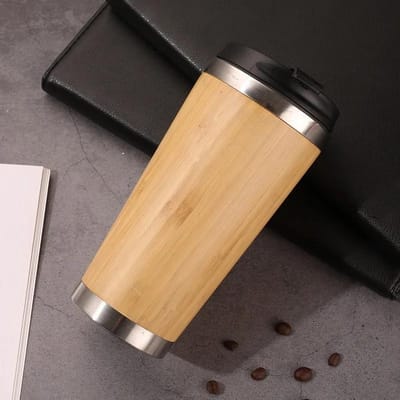 Bouteilles Thermos en Bambou Inoxydable Thermos 16o Bouteille d'Eau Bouchon à Rabat Tasse de Voyage Écologique Tasses à Café Bouteille Garde au Froid 401-500ml