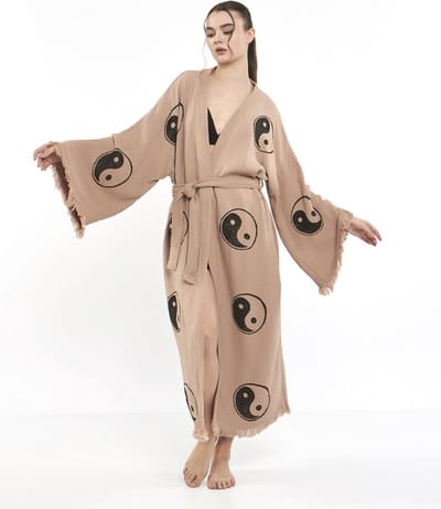 Dames Waffle Badjas Yin Yang / Bruin / One Size