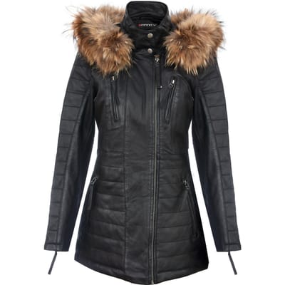 Dames slim fit leren parka-jas met capuchon-Northam