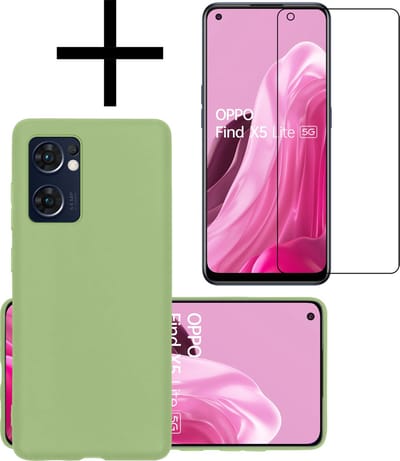 Hoesje - Met Screenprotector - Geschikt voor OPPO Find X5 Lite - Sterk & Shockproof - Back Cover - Siliconen Case - Telefoon Hoes - Groen