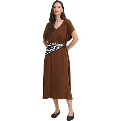 VNeck Short Sleeve Midi Dress Wo - Brown Dresses
