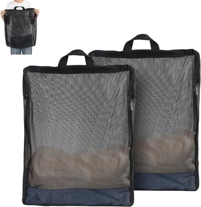 Set van 2 Wasnetten 40 x 50 cm, Vouwbare Wasmand, Waszakken met Rits voor Machine, Ideaal voor Gevoelige Kleding, Bh's en Bedlinnen, Zwart