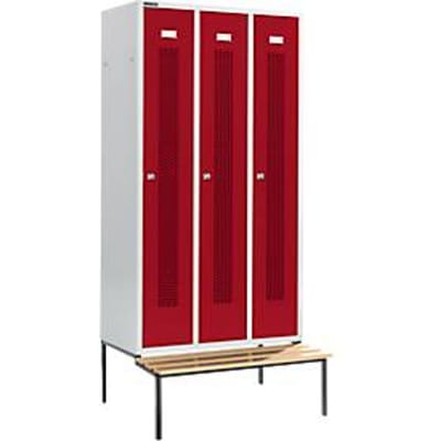 Schäfer Shop Select Kledinglocker, met zitbank, 3 compartimenten, 300 mm, cilinderslot, Deur robijnrood