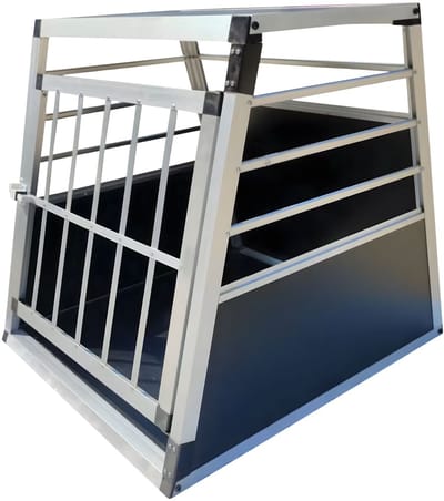 Hondentransportbox – Voor huisdieren / autotransport – Aluminium constructie, stevig en veilig – Metaal in zwart (60 × 70 × 68 cm)