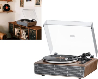 ECTEATOY® Platenspeler met Bluetooth - All-in-One Platenspeler met Ingebouwde Luidsprekers, Bluetooth HiFi Vinyl Platenspeler met Magnetisch Element AT-3600L, Phono-Voorversterker, 33/45 RPM, 2 Snelheden, Riemaandrijving, AUX/RCA