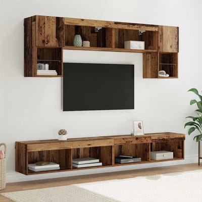 vidaXL TV Wand Eenheden met LED 6 st Oud Hout Bewerkt hout