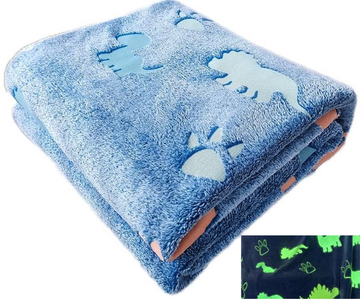 PolkaHome® Glow In The Dark Deken Volwassen Kinderen – Zachte Flanellen Fleece Dino Deken 100x150cm | Plaid, Dekbed & Dekens voor op de Bank, Bed of als Woonkamer Decoratie