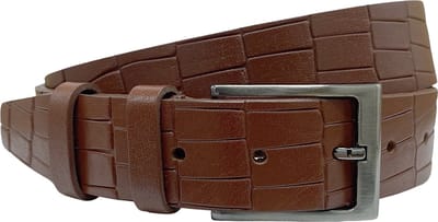 Broekriem - Leren Riem - 3.5 cm - Kroko Print - Cognac - 110 cm (Taille 90 cm)