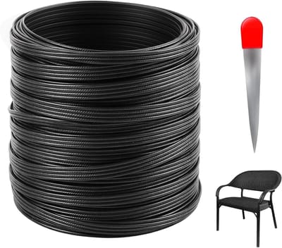 Plastic Rattan Reparatiemateriaal 65 m, Plat Geweven PE Rattan met Weefgereedschap voor Tuinmeubelen, Tuin, Patio, Rattan Stoel, Tafel en Sofa, Duurzaam Zwart