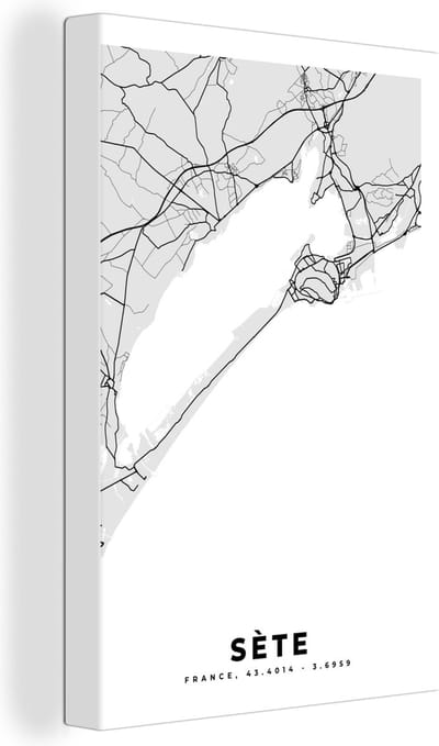 Canvas Schilderij Frankrijk – Sète – Stadskaart – Plattegrond – Kaart - 20x30 cm - Wanddecoratie