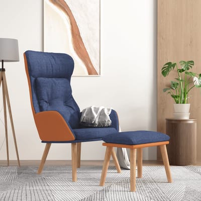 vidaXL - Relaxstoel - met - voetenbankje - kunstleer - en - stof - blauw