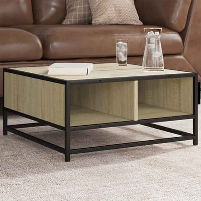 vidaXL - Salontafel - 60,5x60,5x30 - cm - bewerkt - hout - en - metaal - sonoma - eiken