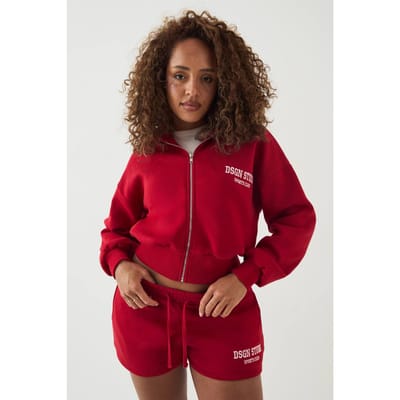 Dames Dsgn Studio Applique Boxy Crop Hoodie Met Rits | Red | Maat: XL